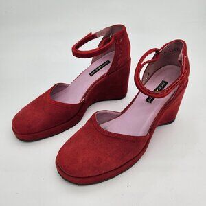 DKNY red suede platform mary jane shoes, size 7.5